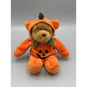 1998 Plush Halloween Pumpkin Jack o Lantern Teddy Bear GAC 9” Stuffed Animal VTG